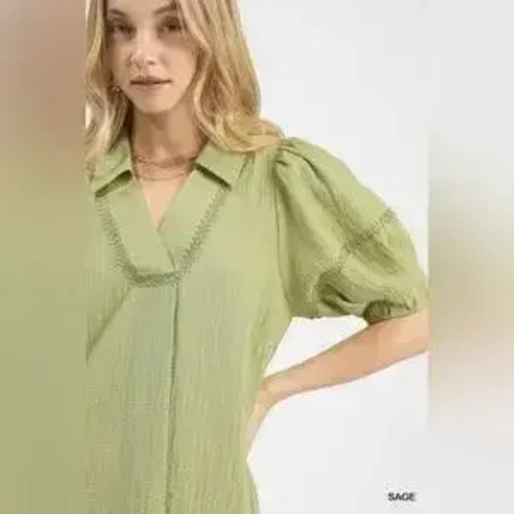 Umgee Textured Puff Sleeve Top - Picture 4 of 6